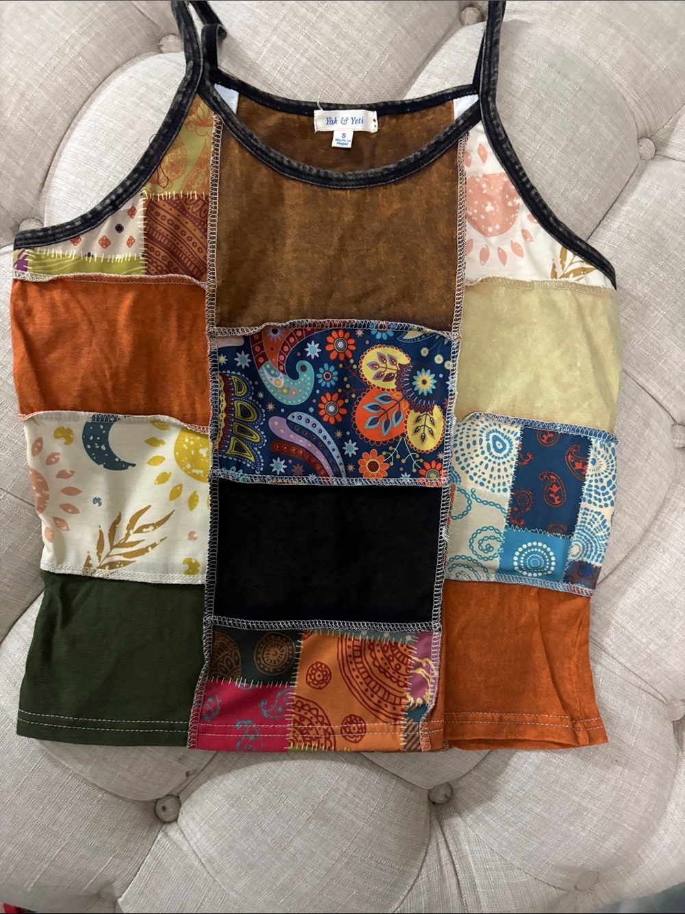 Patchwork Velvet & Printed Tank Top - Multi